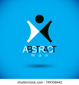 Vector abstract  man with raised hands up. Successful business person illustration. Freedom creative logotype, emblem.