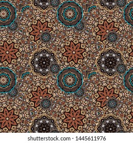 Vector abstract mandala art ethnic indian autumn seamless pattern tribal. Fabric cotton fill surface