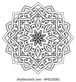 Vector abstract mandala on a white background. Oriental ornament. Element for design. Sketch for molding.