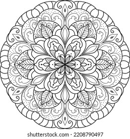 Vector abstract mandala pattern.Black and white illustration.Outline.Coloring page for coloring book.