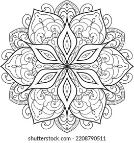Vector abstract mandala pattern.Black and white illustration.Outline.Coloring page for coloring book.