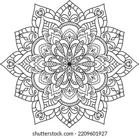 Vector abstract mandala pattern.Black and white illustration.Outline.Coloring page for coloring book.