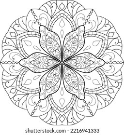 Vector abstract mandala pattern.Black and white illustration.Outline.Coloring page for coloring book.