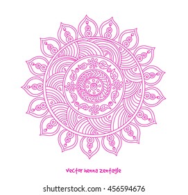 Vector abstract mandala of tattoo henna. Isolated zentagle for design on white background.