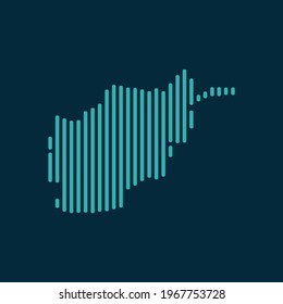 Vector abstract map of Afghanistan with blue straight rounded lines isolated on a indigo background.