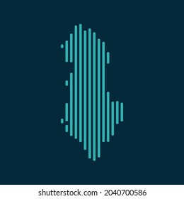 Vector abstract map of Albania with blue straight rounded lines isolated on a indigo background.