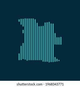 Vector abstract map of Angola with blue straight rounded lines isolated on a indigo background.