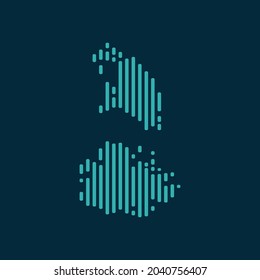 Vector abstract map of Antigua and Barbuda with blue straight rounded lines isolated on a indigo background.