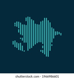 Vector abstract map of Azerbaijan with blue straight rounded lines isolated on a indigo background.