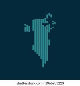 Vector abstract map of Bahrain with blue straight rounded lines isolated on a indigo background.