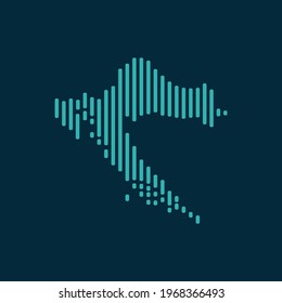 Vector abstract map of Croatia with blue straight rounded lines isolated on a indigo background.