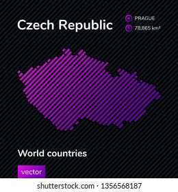 Vector abstract map of Czech republic with violet striped texture and striped dark background