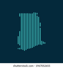 Vector abstract map of Ghana with blue straight rounded lines isolated on a indigo background.