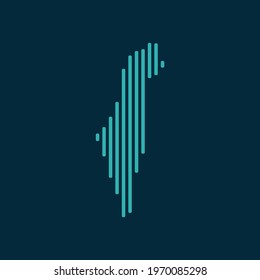 Vector abstract map of Israel with blue straight rounded lines isolated on a indigo background.