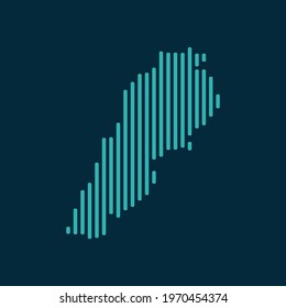 Vector abstract map of Lebanon with blue straight rounded lines isolated on a indigo background.
