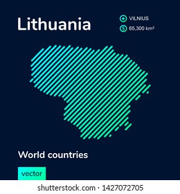 Vector abstract map of Lithuania with mint striped texture and dark blue background