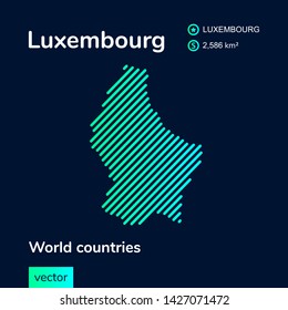 Vector abstract map of Luxembourg with mint striped texture and dark blue background