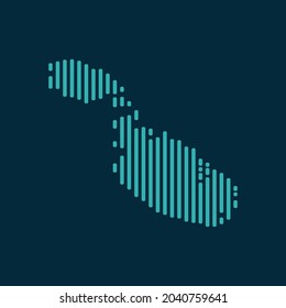 Vector abstract map of Malta with blue straight rounded lines isolated on a indigo background.