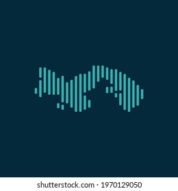 Vector abstract map of Panama with blue straight rounded lines isolated on a indigo background.