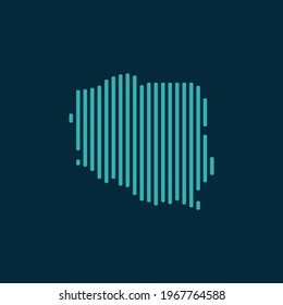 Vector abstract map of Poland with blue straight rounded lines isolated on a indigo background.