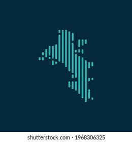 Vector abstract map of Seychelles with blue straight rounded lines isolated on a indigo background.