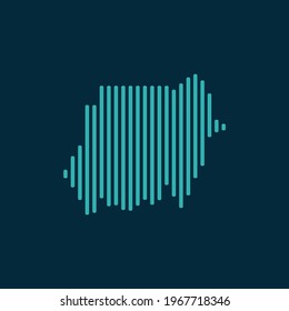 Vector abstract map of Sudan with blue straight rounded lines isolated on a indigo background.