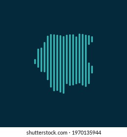 Vector abstract map of Suriname with blue straight rounded lines isolated on a indigo background.