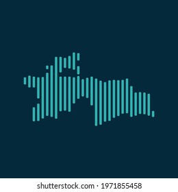 Vector abstract map of Tajikistan with blue straight rounded lines isolated on a indigo background.
