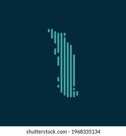 Vector abstract map of Togo with blue straight rounded lines isolated on a indigo background.