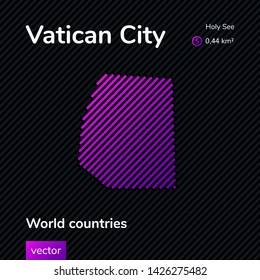 Vector abstract map of Vatican city with violet striped texture and striped dark background