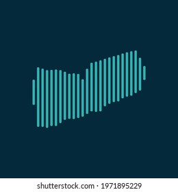 Vector abstract map of Yemen with blue straight rounded lines isolated on a indigo background.