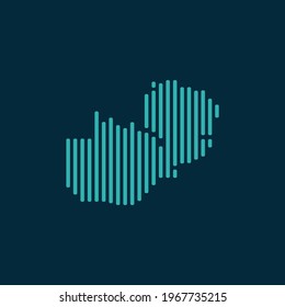 Vector abstract map of Zambia with blue straight rounded lines isolated on a indigo background.