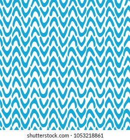 Vector Abstract marine seamless pattern with hand drawn chevron. Ticks with rough edges in turquoise bright color on white background. Trendy graphic design.
