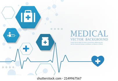 Vector Abstract Medical ECG Heart Beat White Background. 