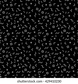 Vector abstract memphis pattern with mosaic geometric shapes - seamless. Retro memphis hipster style, fashion 80-90s. Black and white texture.