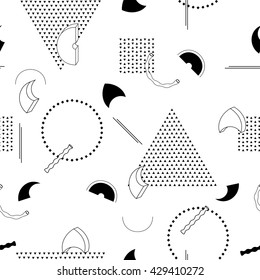 Vector abstract memphis pattern with mosaic geometric shapes - seamless. Retro memphis hipster style, fashion 80-90s. Black and white texture.
