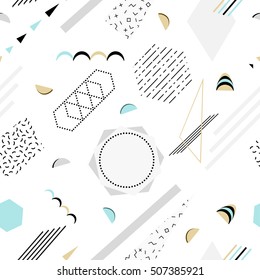 Vector abstract memphis pattern with mosaic geometric shapes - seamless. Retro memphis hipster style, fashion 80-90s.