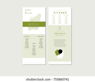 Vector Abstract Menu Templates, Graphic Poster with Organic Kitchen Elements, Green Organic Backgrounds, Simple Brochures, Abstract Pattern Shapes for Restaurant Menu