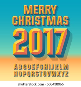 Vector abstract Merry Christmas 2017 greeting card with set of letters