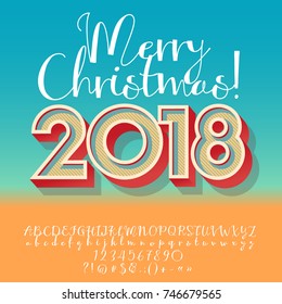 Vector abstract Merry Christmas 2018 Greeting Card with set of Letters, Numbers, Symbols