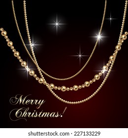 Vector Abstract Merry Christmas  Luxury Greeting Card With Jewelry On Black Background