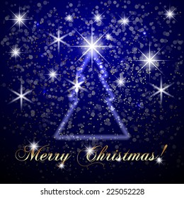 Vector abstract Merry Christmas or New Year blue background with snowflakes, bokeh, stars and particles