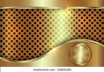 Vector abstract metal gold background with curve  in tabloid format