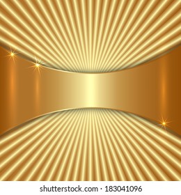 Vector abstract metallic gold color plate with radial lines