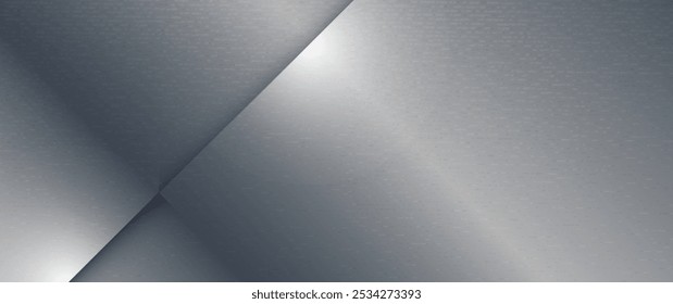 Vector abstract metallic shape, grey metal - steel, texture pattern, shiny and glossy on chrome color background. Illustration modern design, silver plate, technology concept for wallpaper background