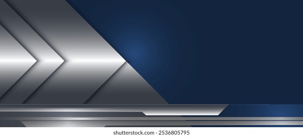 Vetor forma metálica abstrata, metal cinza, linha, efeito de luz na cor azul escuro gradiente para fundo de papel de parede. Ilustração design gráfico moderno, conceito de tecnologia, fundo futurista