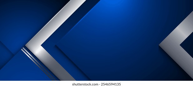 Vector abstract metallic shape, grey metal, line, light effect on dark blue gradient color for wallpaper background. Illustration modern graphic design, technology concept, futuristic background