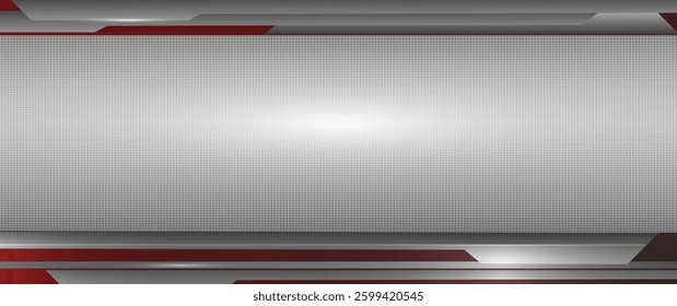 Vector abstract metallic shape, grey metal, line, light effect on dark red gradient color for wallpaper background. Illustration modern graphic design, technology concept, futuristic background