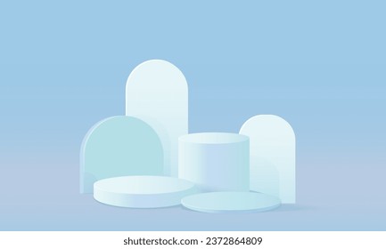 Vector abstract minimal blue 3d room with realistic blue and white cylinder pedestal podium