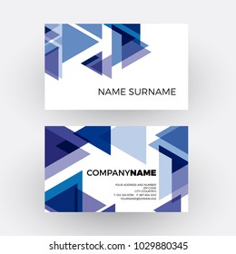 Vector abstract minimal geometric with arrows and triangles in blue and white background. Business card